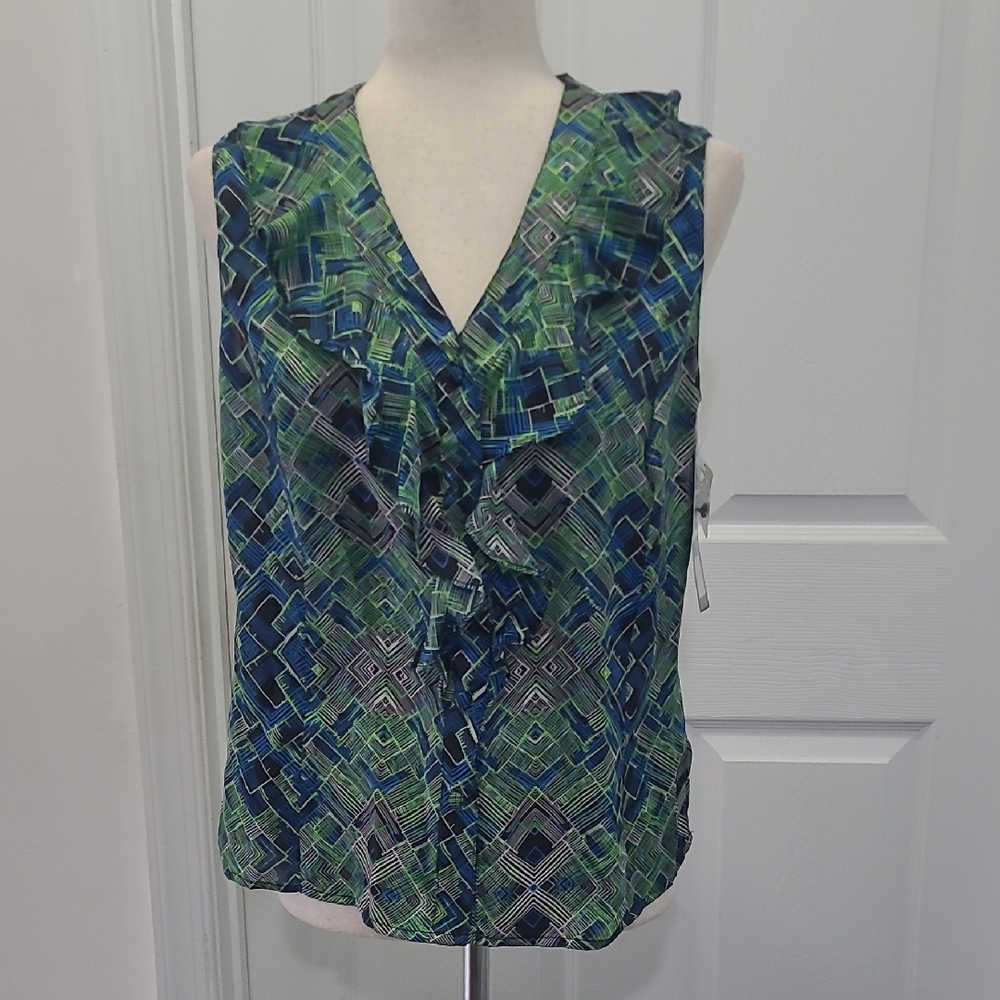 Green and Blue Geometric Women's Top